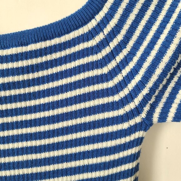 Madewell Off-the-Shoulder Sweater Top Blue White Stripes Sz S Ribbed Fitted EUC - Picture 6 of 6